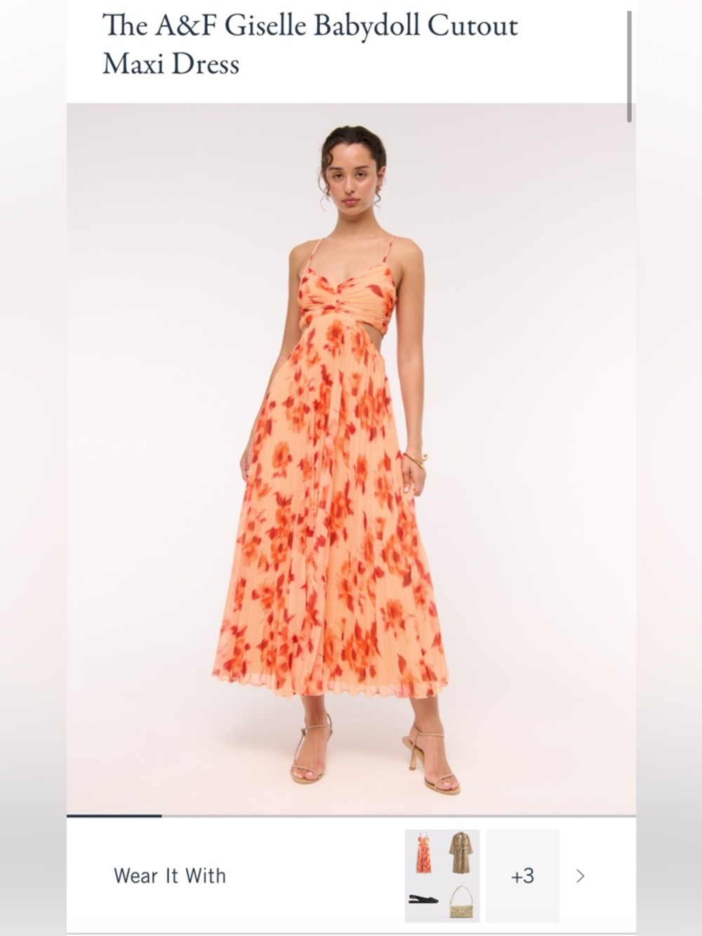 Abercrombie & Fitch Peach Floral Babydoll Cutout Maxi Dress SP